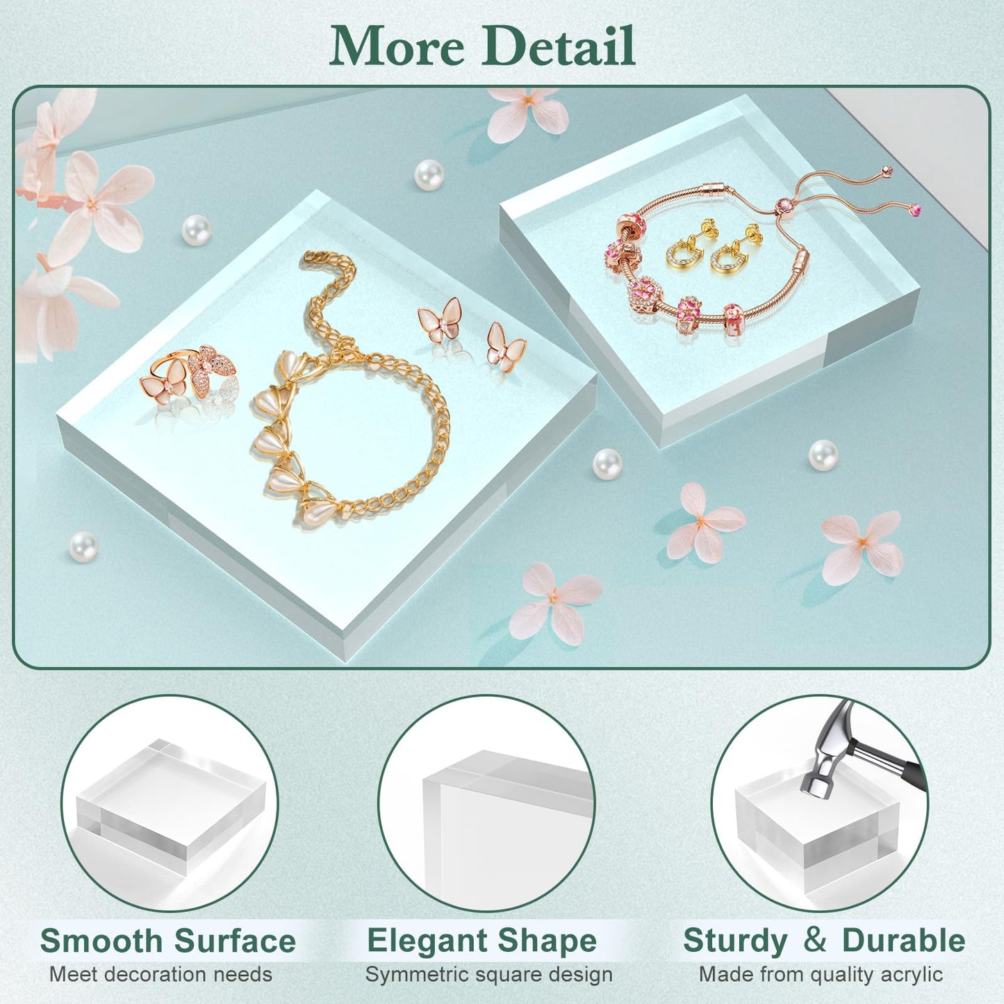SAMYUCHO Acrylic Base Stand 8 Pack 6 X 6 X 1 Inch Acrylic Blocks for Display Trophy Base Clear Square Cube Riser Display Cylinder Pedestal Stands for Collectibles Jewelry Props Food Display