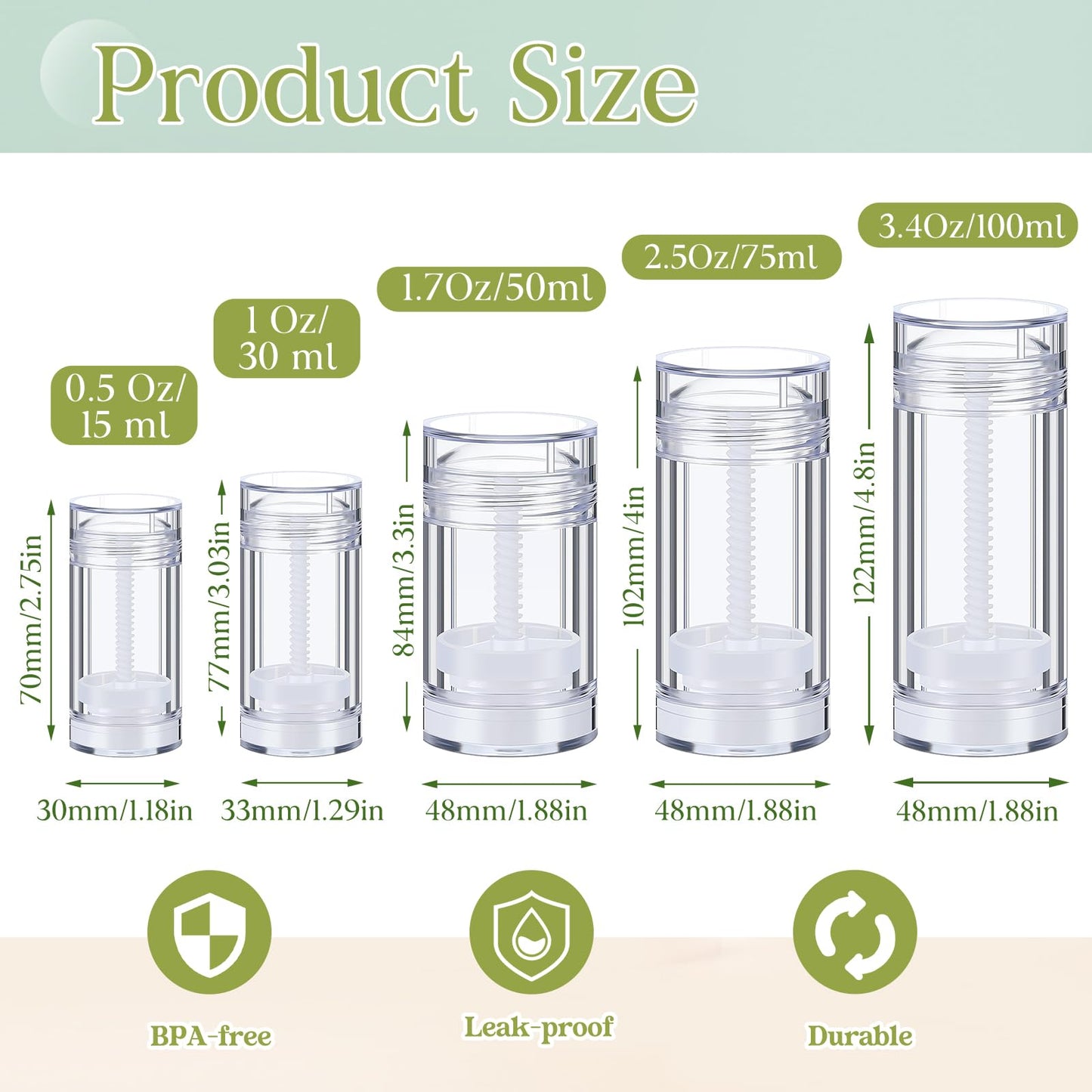 Teenyyou 50 Pcs 30 ml Empty Deodorant Containers Twistup Filling Stick Plastic Deodorant Container Refillable Bottles Bottomfill Round Lip Balm Tubes Cylinder for Homemade DIY Lip Balm (Clear)