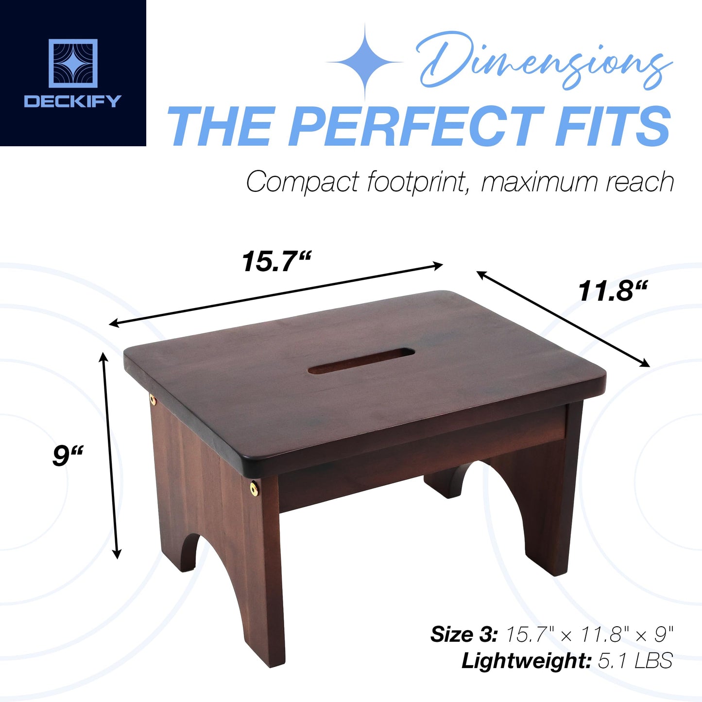 DECKIFY Premium Wooden Step Stool for Adults, Small Acacia Wood Stepping Stool, Non-Slip 1-Step Bedside Stool for Bed & Bathroom, 600 lbs, Portable, Rich Walnut, 9.0 Inch