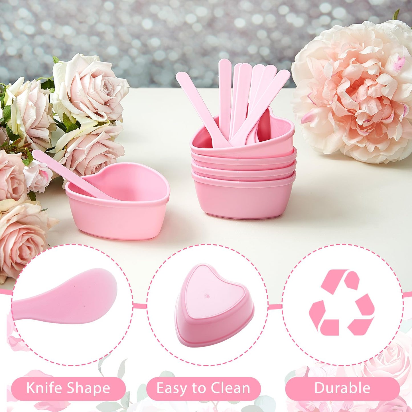 Teenyyou 10 Sets Facial Bowls for Esthetician, Pink Facial Mask Mixing Bowls Set with Spatula, Heart Shape Facemask DIY Skin Care Mixing Tool Kit Esthetician for Lady Women Home Beauty Salon Hair Dye