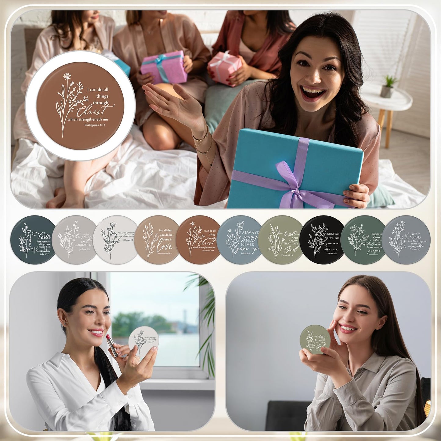 GlikCeil 40 Pcs Christian Compact Mirror Bulk for Women Inspirational Bible Verse Pocket Mirrors Mini Purse Makeup Mirror Christian Church Gift for Women VBS Church Party Favors