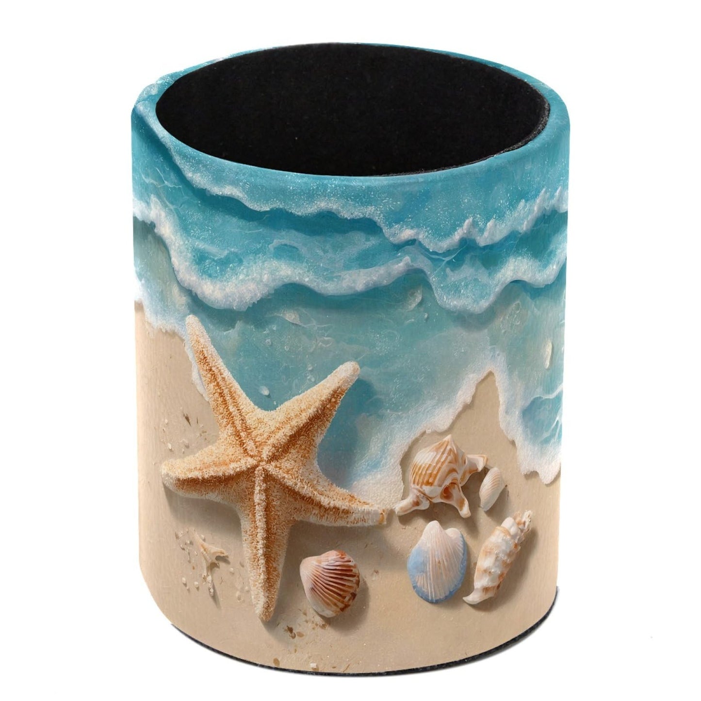 Nautical Beach Starfish and Shell Leather Pen Holder for Desk, Multifunctional Desktop Organizer Pencil Cup, Desktop Caddy Stationery Organizer for School Home Office Desk Accessories