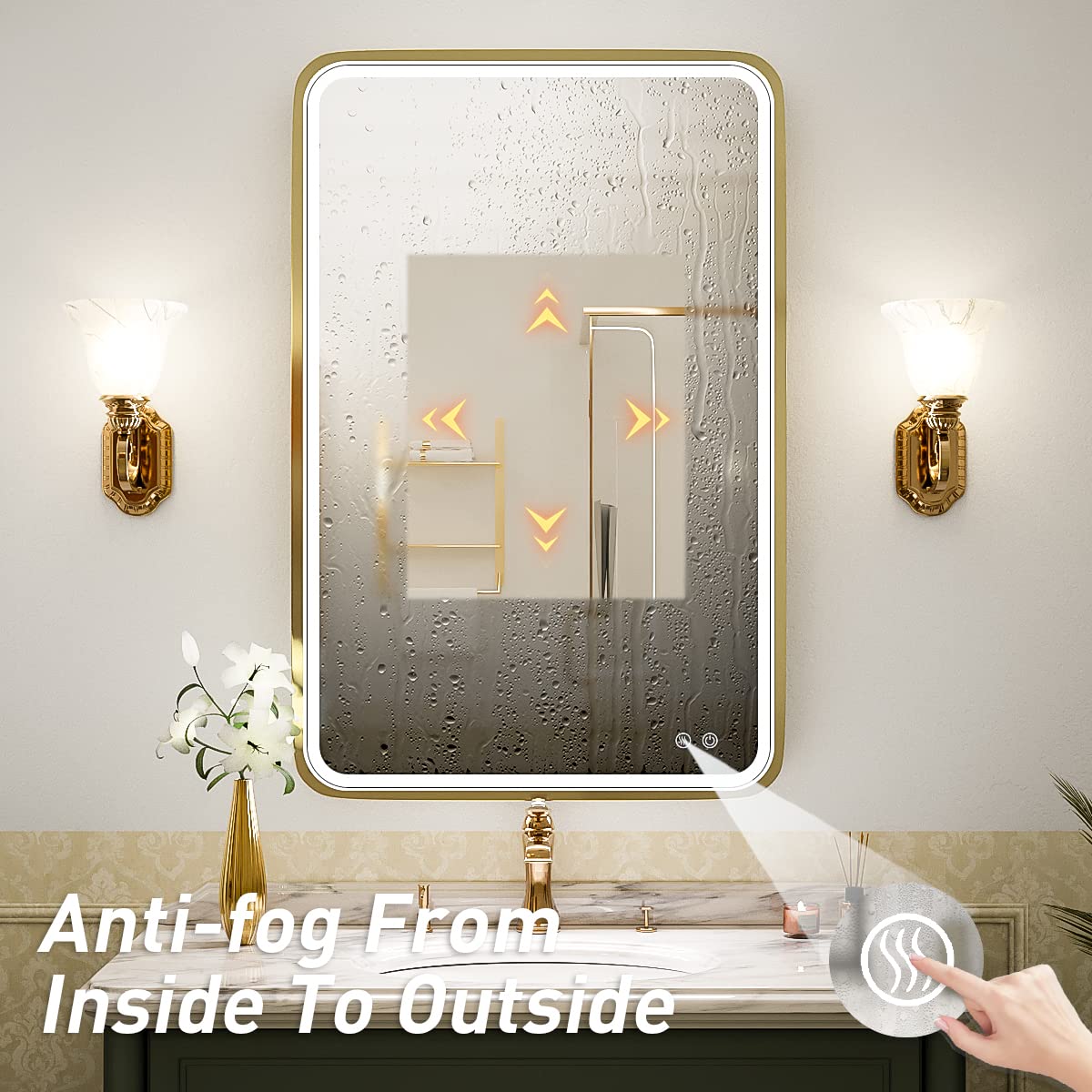 FTOTI LED 36x24 Inch Lighted Bathroom Mirror,Gold Frame,3 Color