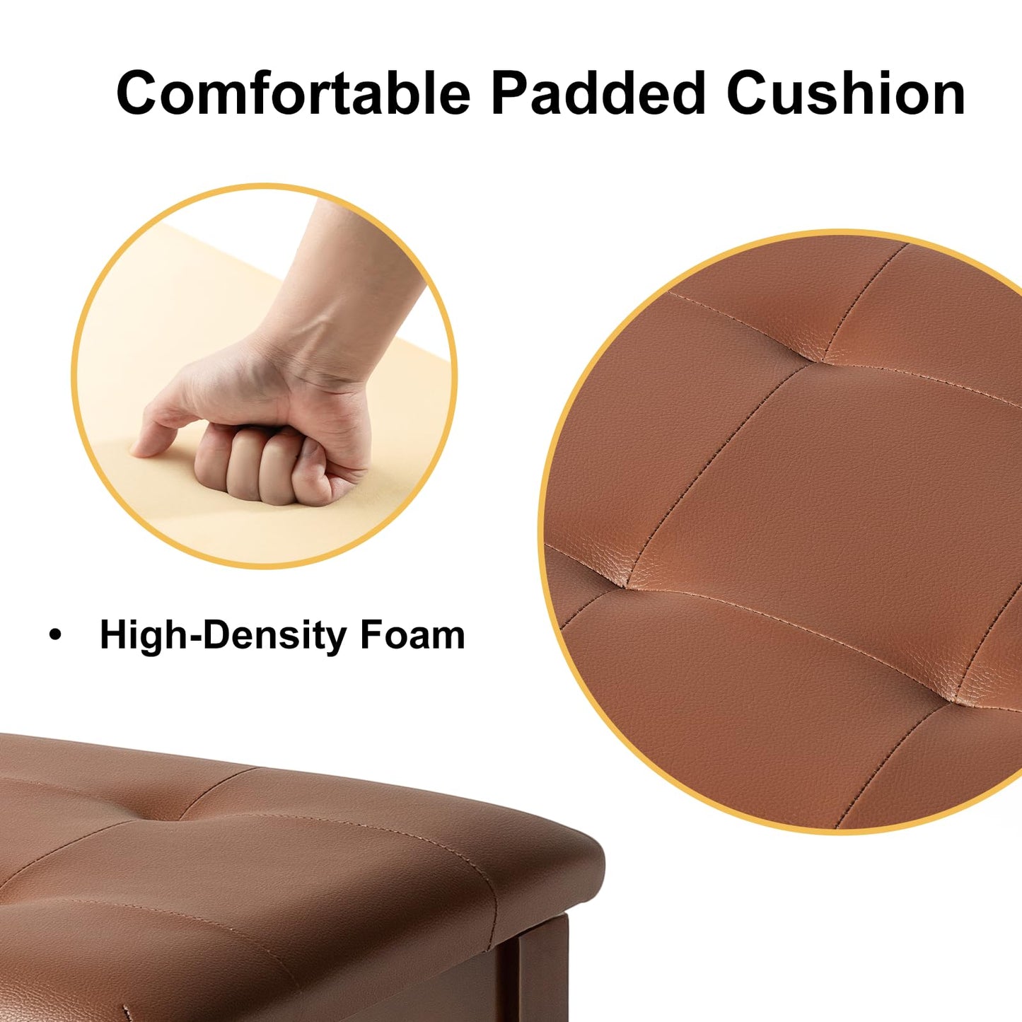FILISITE Duet Piano Bench with Storage, Wooden Piano Stool with Waterproof Padded Cushion, Bench Seat for Vanity, Living Room, Bedroom (Light Brown)