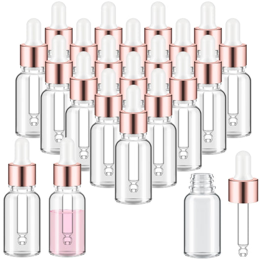 Didaey 200 Pcs 15 ml Mini Glass Oil Dropper Bottle Bulk, Clear Essential Small Empty Bottles Sample Containers Perfume Liquid Vials with Cap for Traveling (Rose Gold)