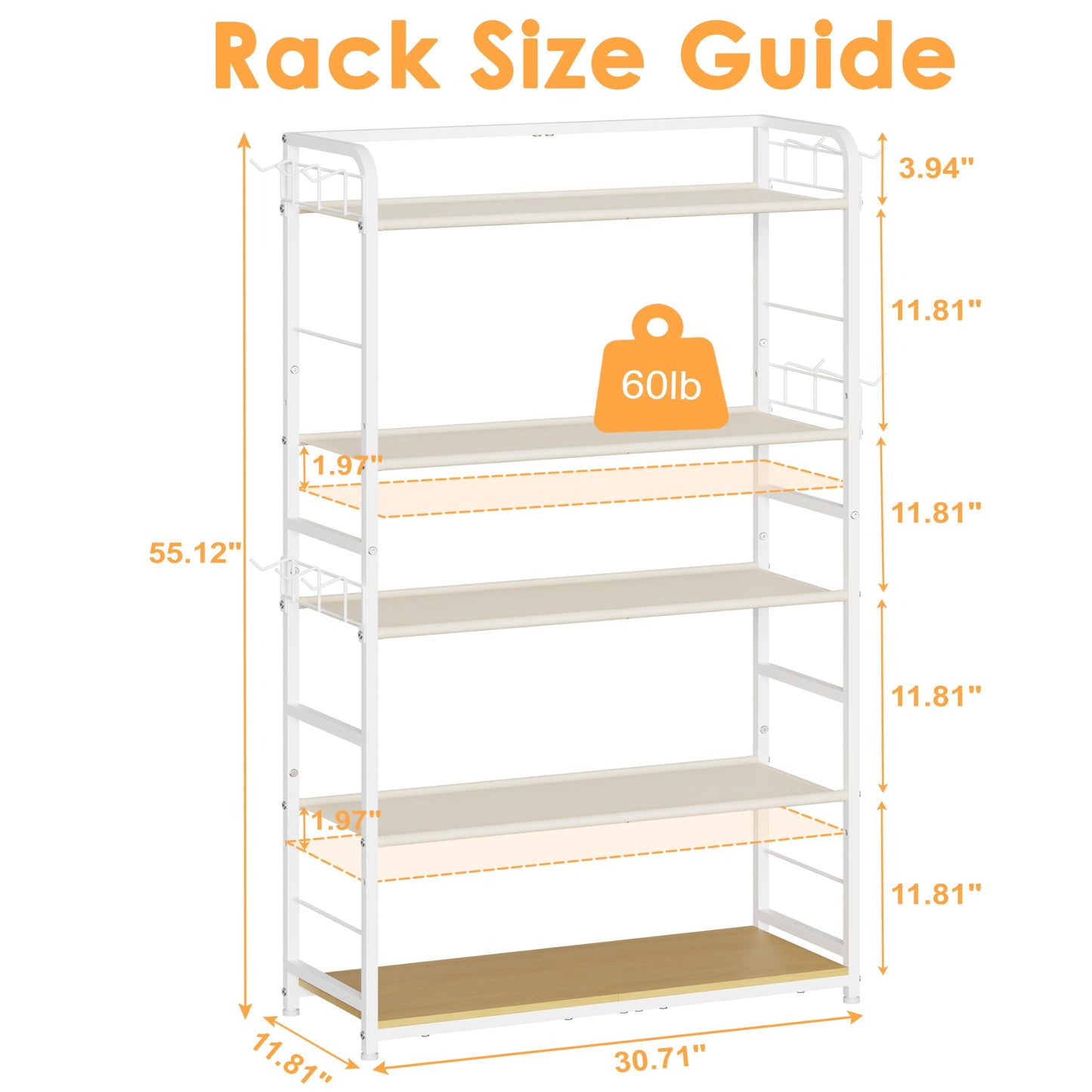 Purse Organizer for Closet, Extra Long 5-Tier Tall Purse Rack Stand with Adjustable Shelves & 12 Hooks, Large Capacity Purse Storage Display Shelf for Tote Bags, Crossbody Bags, Handbag, Dressing Room