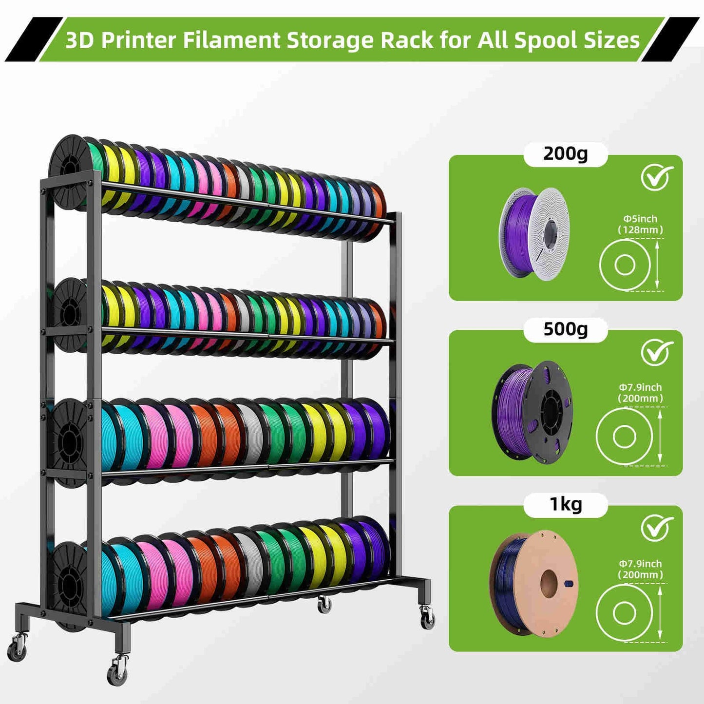 Kelmuis 3D Printer Filament Storage Rack Stand, Rolling Filament Spool Holder Cart with Wheels, 4 Tier Expandable Heavy Duty Metal Shelf for 3D Printing Studio Workshop,1pcs Stand Only