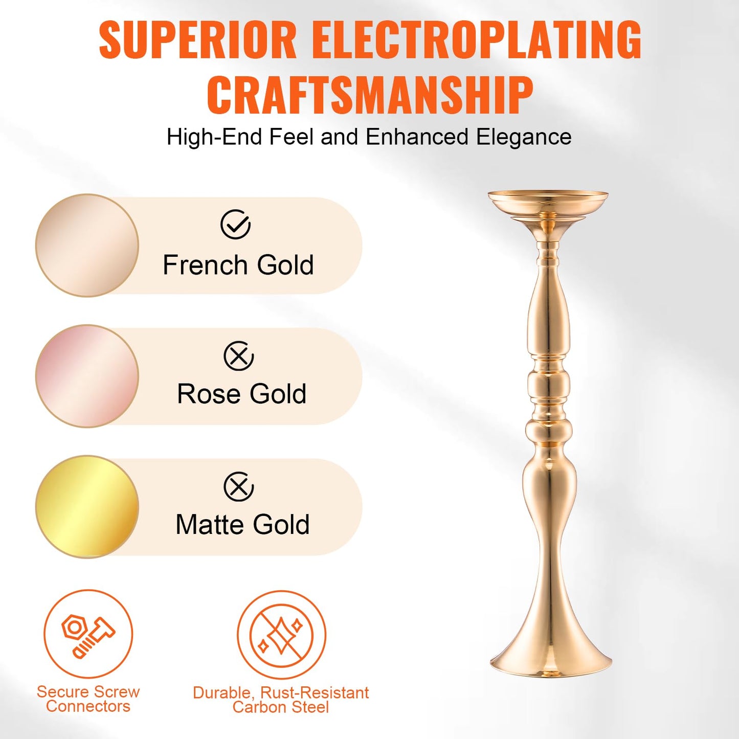 VEVOR 24PCS 50cm/19.7” Tall Wedding Flower Vase, Metal Wedding Centerpiece, Gold Floral Arrangement Stand Display Rack for Tables Wedding Dinner Party, Anniversary Ceremony Birthday Event Decor