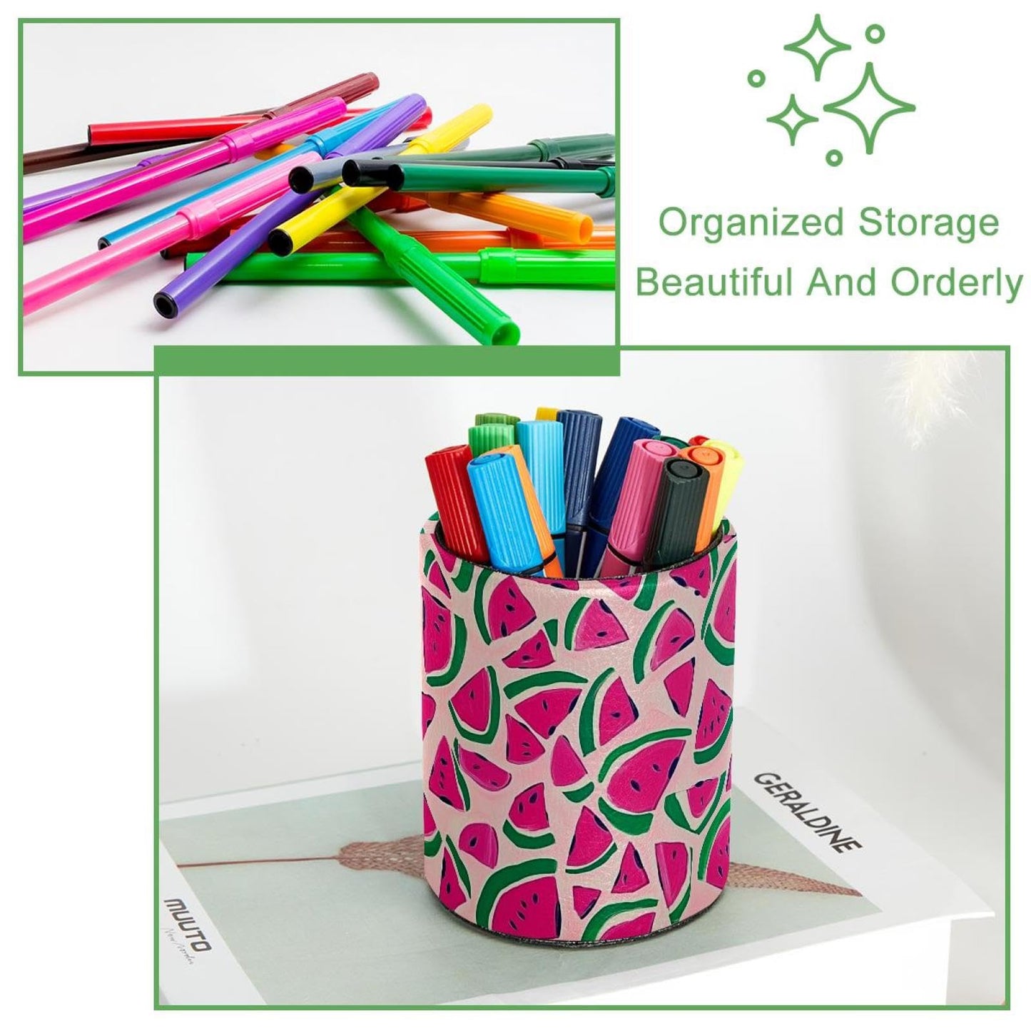 CDGIRUOWUNV Pink Watermelon (3) Pencil Holder, Pencil Cup for Desk, Makeup Brush Holder Cup for Kids Desk Organizer for Office, Classroom, Home