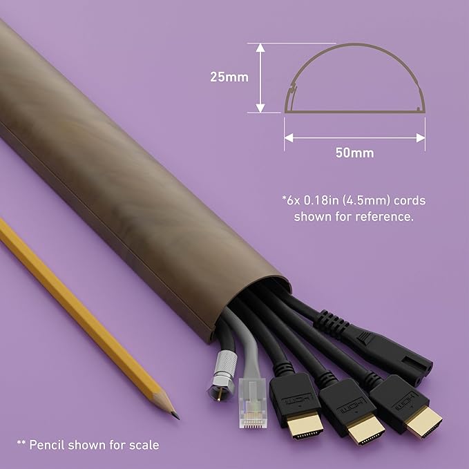 D-Line Half Round Cord Hider, Patented Cable Cover, Hide TV Wall Mount Wires, Raceway for Cords, Decorative Wire Covers, Paintable, Adhesive, 2X 2in W x 1in H x 39in L, Wood-Effect