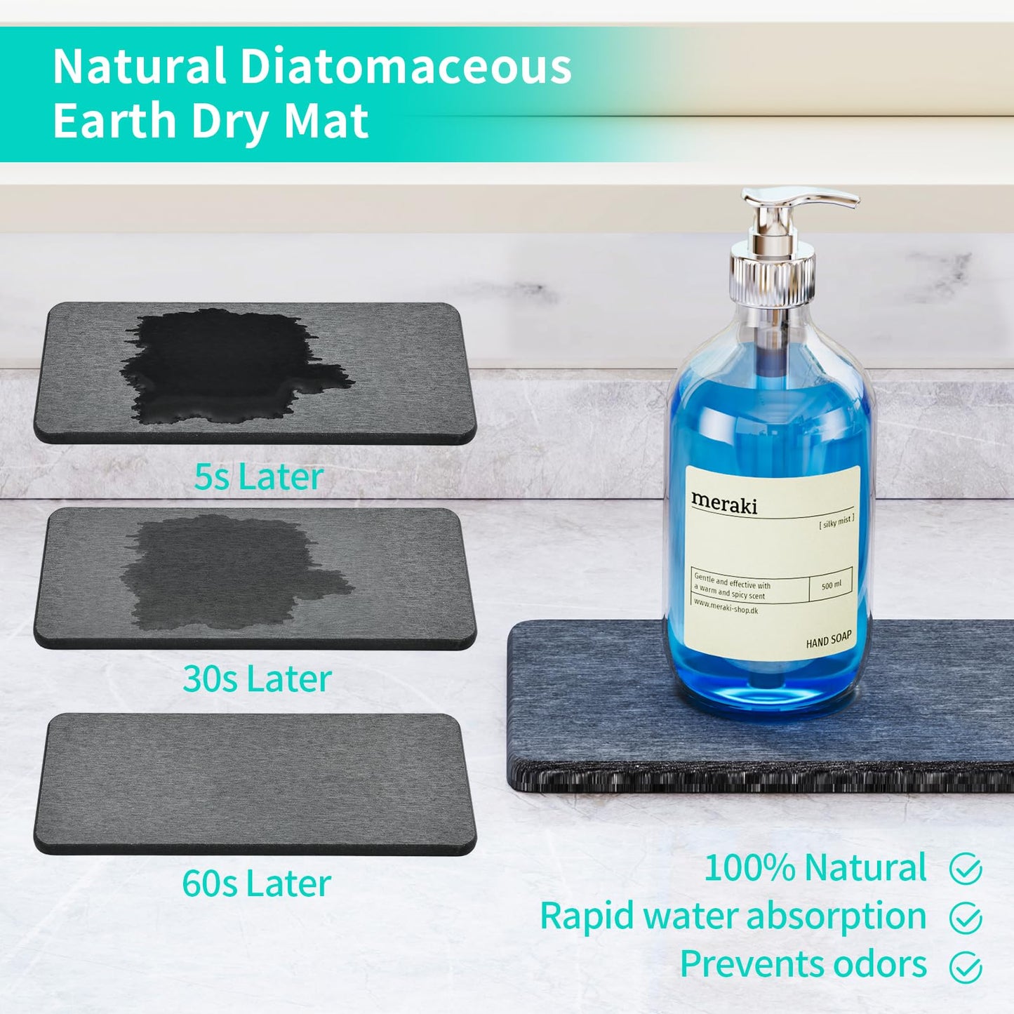 HapiRm Sink Caddy Sponge Holder - Kitchen Sink Organizer with Instant Drying Stone and Brush Holder, Stainless Steel Bathroom Counter Organizer - Black