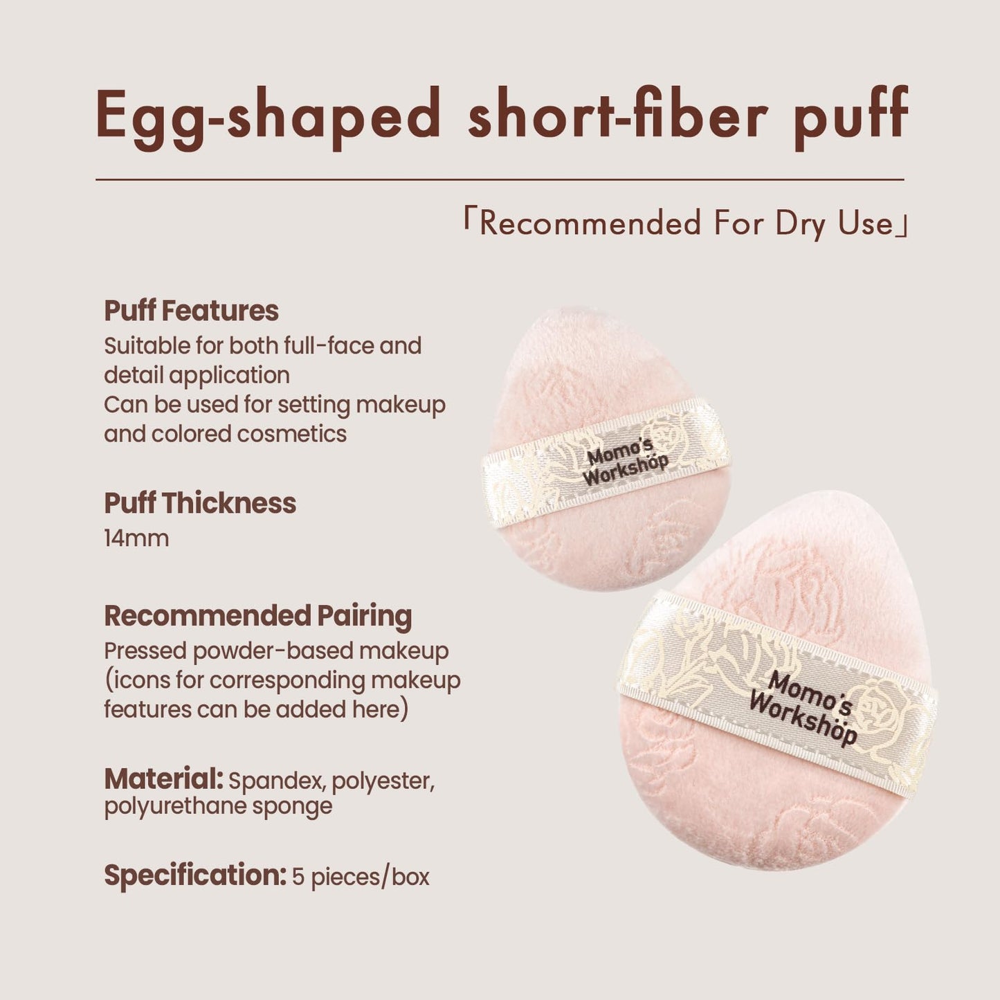 Momo's Workshop Pink Velvet Powder Puffs, Laser-Cut Rose Design, Dual-Sided, Travel Size & Wide M Size for Pressed Powder, Blush & Contour,5pcs Plush Puffs & Storage Case