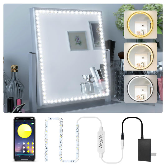 Daymeet LED Vanity Lights for Mirror,13ft Led Vanity Mirror Lights Kit Dimmable Color and Power Supply Brightness Lighting Fixture Strip Lights for Mirror APP Control for Makeup Vanity Table Bathroom
