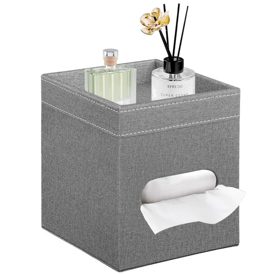 PU Leather Square Tissue Box Cover with Storage Tray,Modern Decorative Tissue Holder for Bathroom Vanity Night Stands, Office Desk,Stylish Tissue Holder for Home & Office Décor