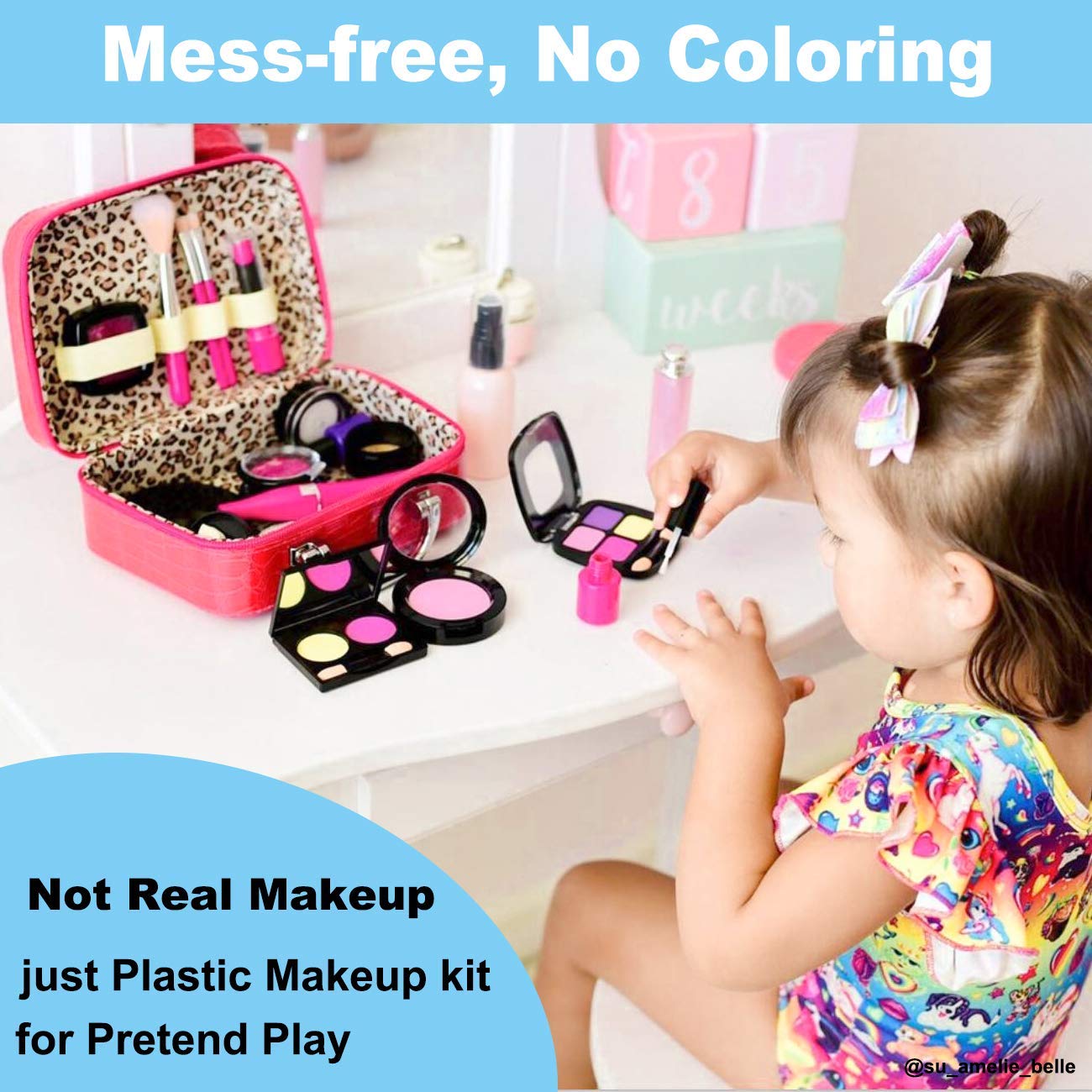TEPSMIGO 2 Pack Pretend Makeup Kit for Girls, Kids Pretend Play Makeup Set - with Cosmetic Bag for Birthday Christmas, Toy Makeup Set for Little Girls Age 3+(Not Real Makeup)