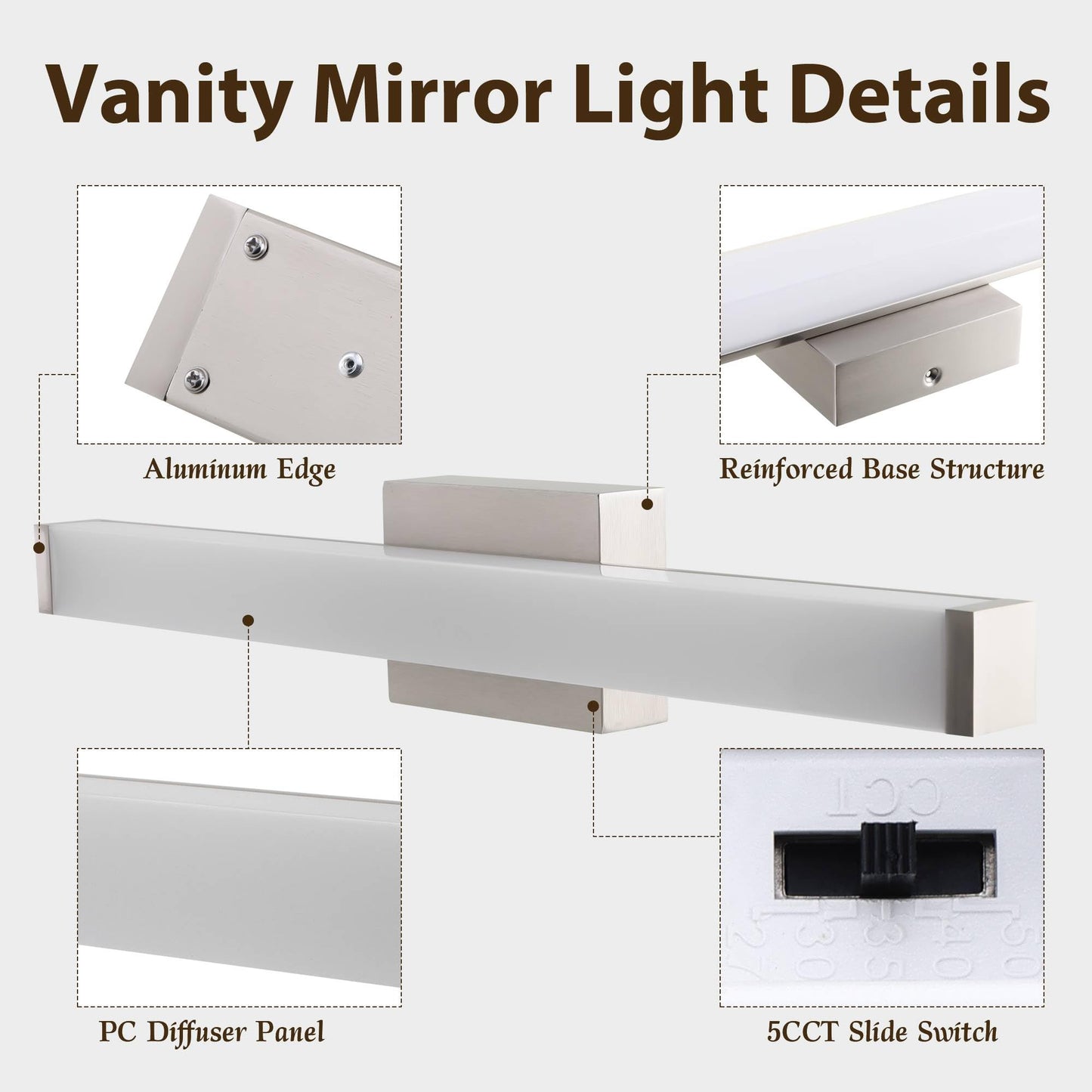 Sacorlux Bathroom Light Fixtures Over Mirror 22IN, 19W 5CCT Dimmable Modern Vanity Lights,Bar Vanity Light for Bathroom Mirror Restroom, Wall Light Fixtures Vanity Lighting