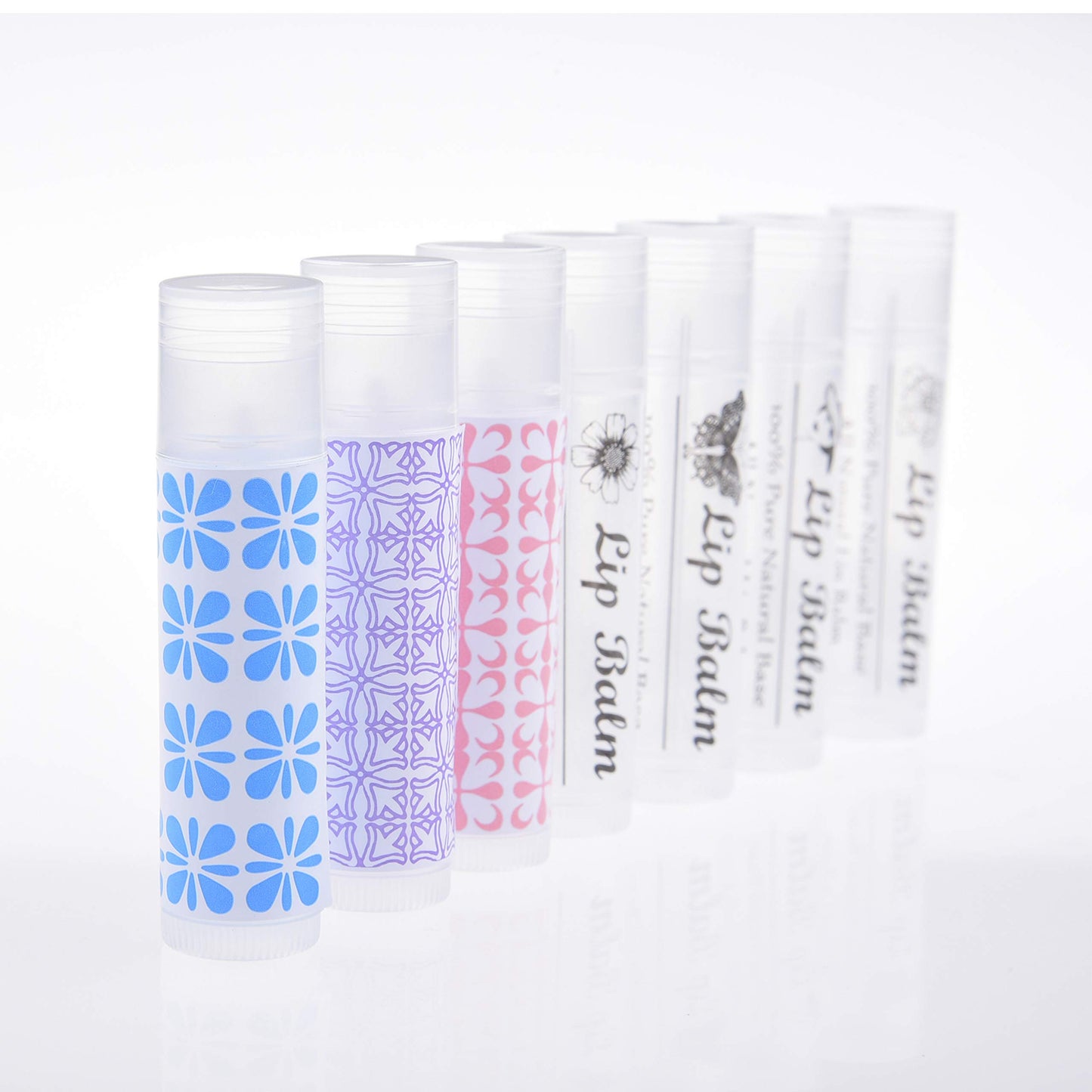 Kare & Kind Lip Balm Crafting Kit - 50x Empty Transparent Container Tubes (3/16 Oz (5.5 ml) With Twist Mechanism Cap - 50 Writeable and 50 Printed Stickers - DIY Kit