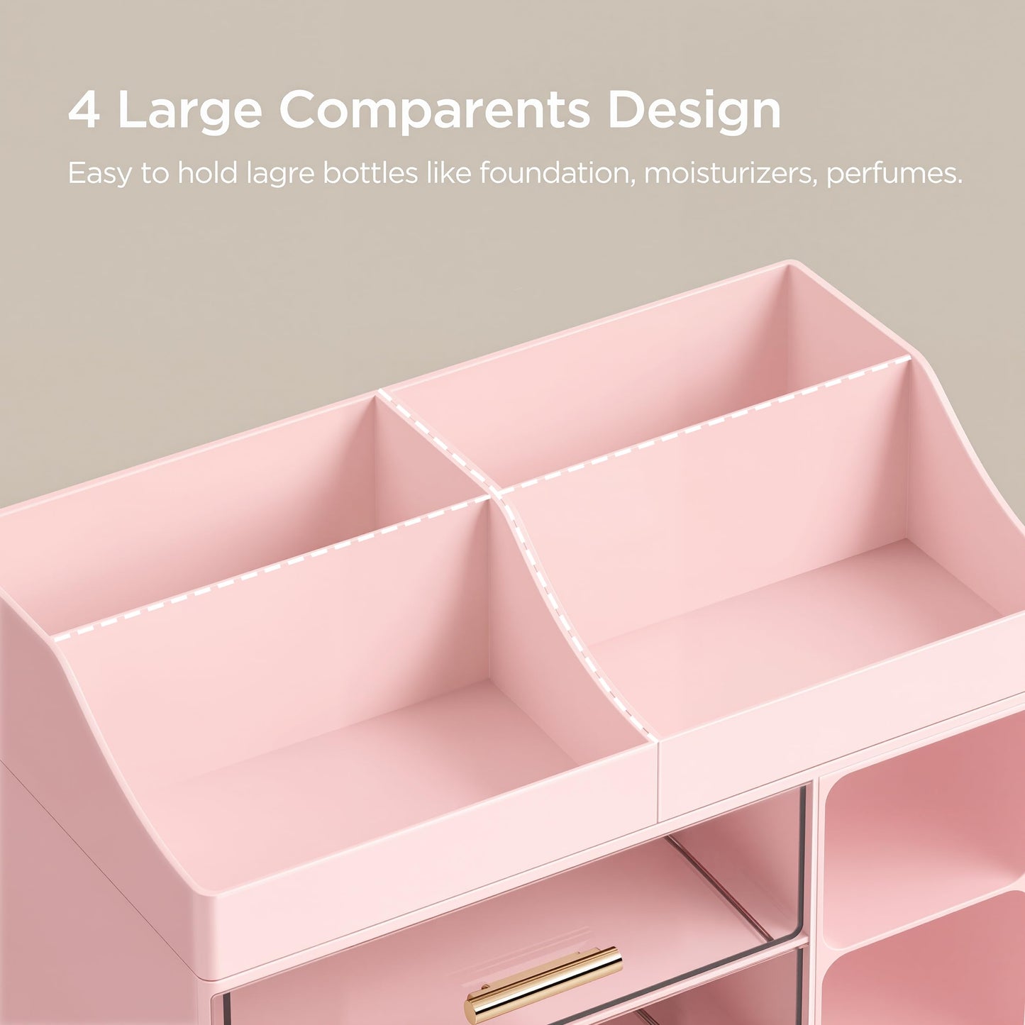 HBlife Makeup Organizer Countertop with Brush Holder,Large Bathroom Counter Organizer with Drawers,Skincare Organizers for Vanity,Plastic Dresser Organizer Storage Gift for Women Girl Mom,Pink