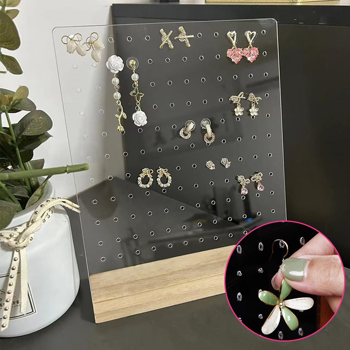 LOSYHU 3 Pack Acrylic Enamel Pin Display Stand with Wood Base, Tabletop Pin Organizer Display Storage Stand Acrylic Pin Holder Display for Badges Pins Collectible, Hold up to 132 Pins