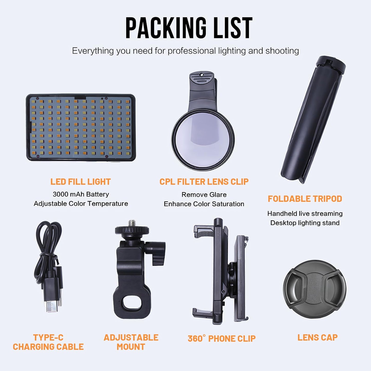 120 Led Tattoo Light Kit with 52mm Cpl,Tripod Light,Dual Clips,Tattoo Equipment and Supplies for Tiktok Taking Tattoo Photos and Remove Photo Glare,Selfie Light for Ipad,iPhone,PC