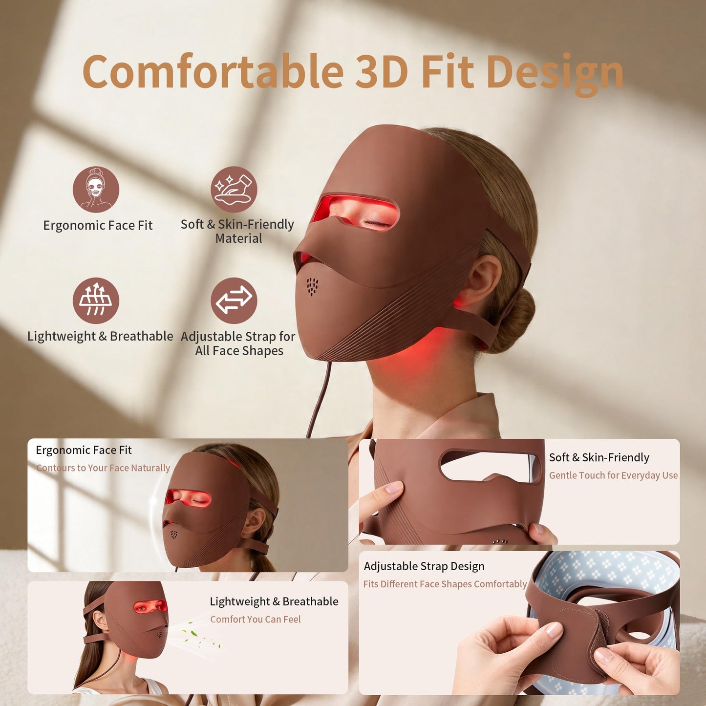 JZANWKT LED Red Light Therapy Mask for Face, 4 Wavelength Facial Light Therapy Mask with 850nm Near Infrared, Wireless 3D Fit Face Mask, Rechargeable Skin Care Device for Women