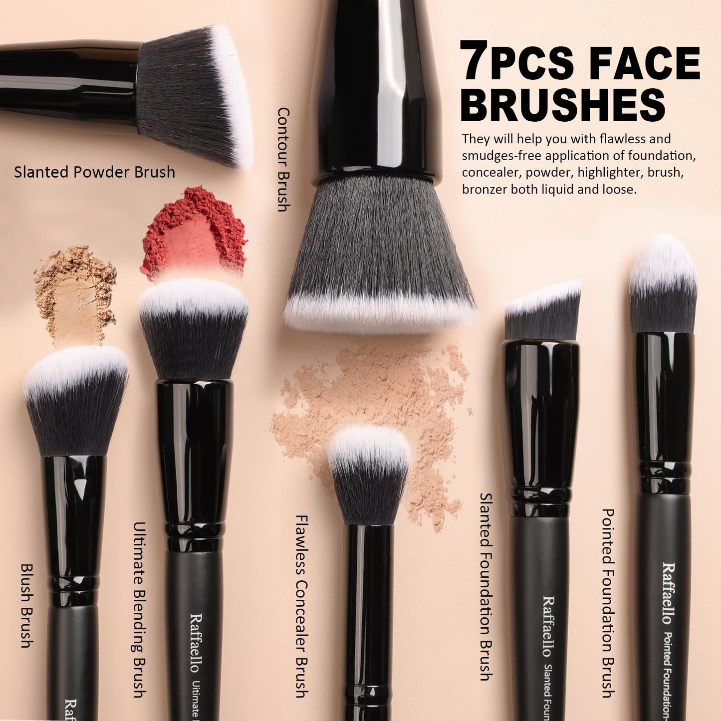 Raffaello Makeup Brushes 15Pcs Makeup Brush Set Premium Synthetic Powder Foundation Contour Blush Concealer Eye Shadow Blending Liner Make Up Brush Kit