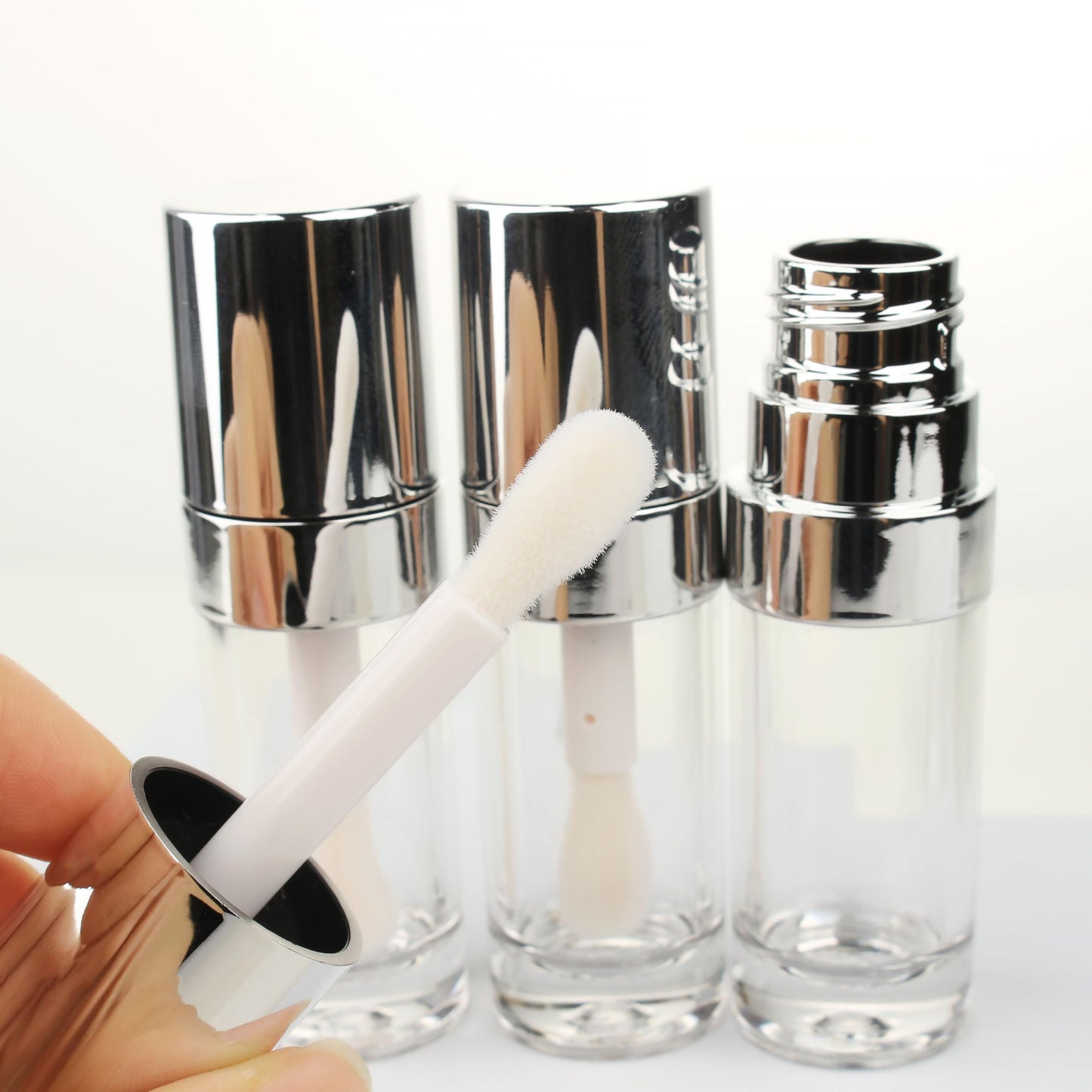 COSIDEA 18pcs Round 8ml 0.27oz r Round silve Empty lip gloss tubes with big large doe foot wand Lipgloss tube containers for lip oil packing