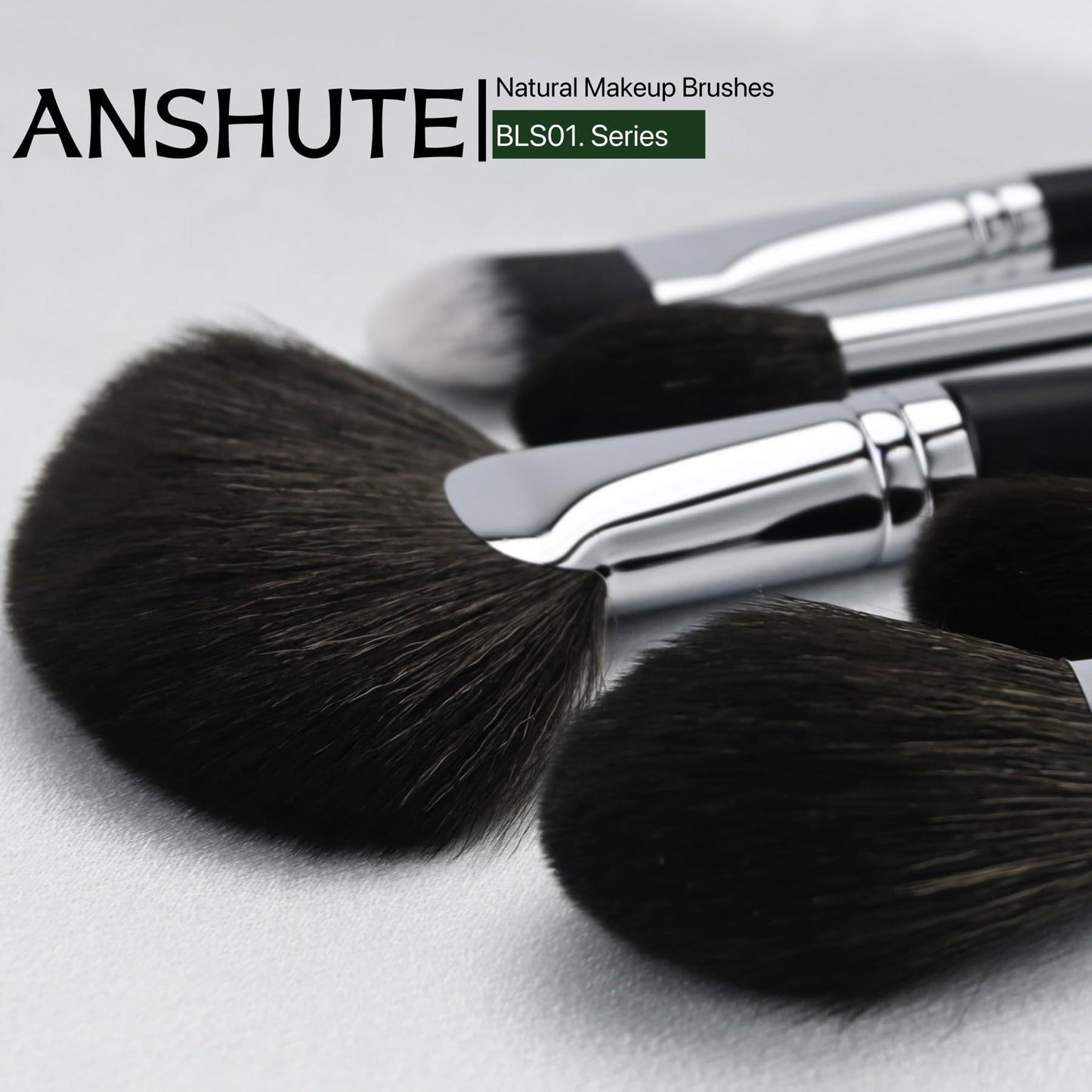 Anshute 12-Piece Professional Natural Goat Hair Makeup Brush Set with Travel-Ready Makeup Brush Organizer - 5 Face & 7 Eye Brushes. Super Soft Bristles, Variety of Brushes. Labled Brush Handle