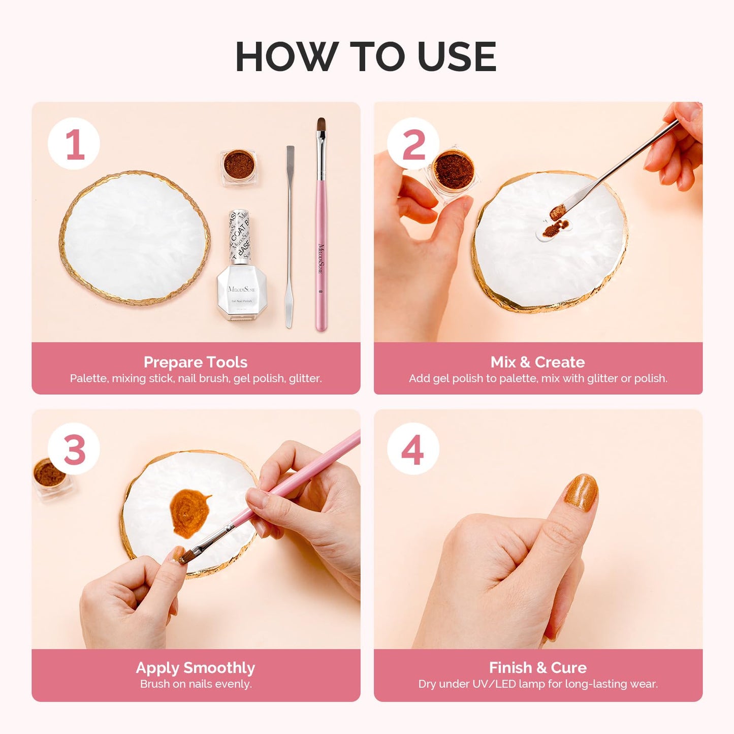 MelodySusie 1PC Round Shape Resin Nail Art Palette and 100Pcs Soft Nail Sponges for Ombre