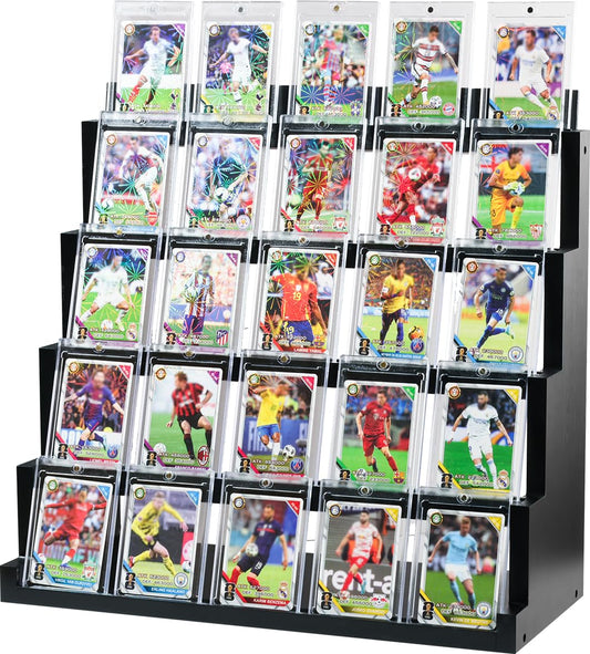 Card Display Stand ,5-Tier Wooden Trading Card Display Case for Graded Cards, Sports Card Display for PSA CGC SGC BGS Slabs