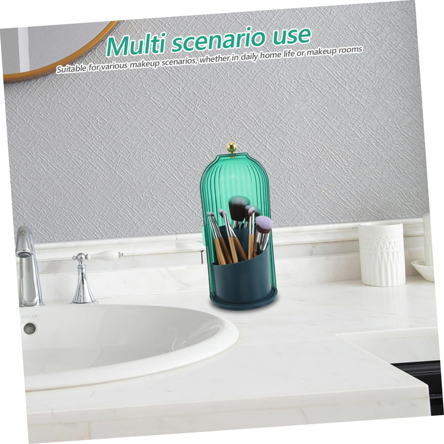 SMASOLO Rotating Makeup Brush Holder with Dustproof Cover 360 Clear Cosmetic Organizer for Vanity and Bathroom Countertop 9.64X4.72X4.72 Inches