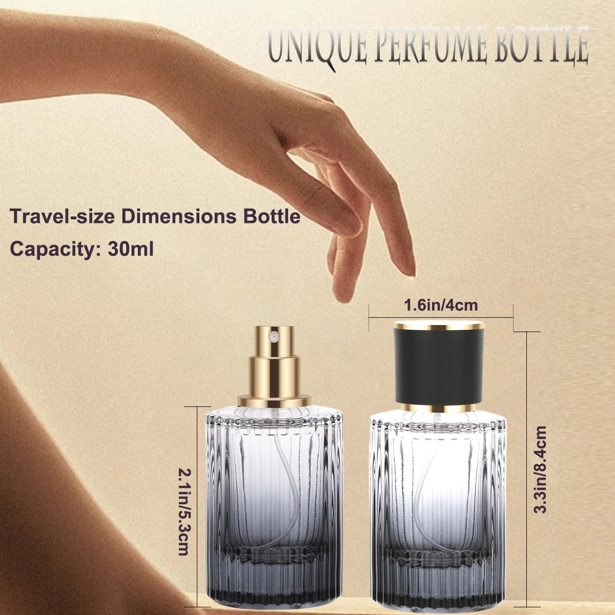 Rowcay 6 Pcs Travel Perfume Bottles Set,30ml Gradient Color Refillable Portable Glass Atomizers with Funnel and Dropper, Fine Mist Spray for Women Men Dispenser Fragrance Container Set (Black)