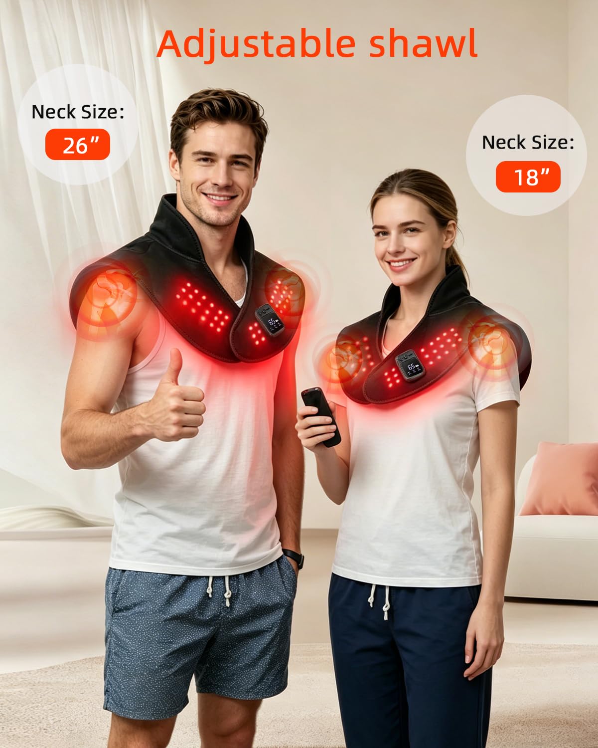 Red Light Therapy for Neck & Shoulder,660nm&850nm LEDs Infrared Light Therapy Pad with Massage,5000mAh Neck & Shoulder Massage with 3 Modes, 10-30mins Adjustable Timing