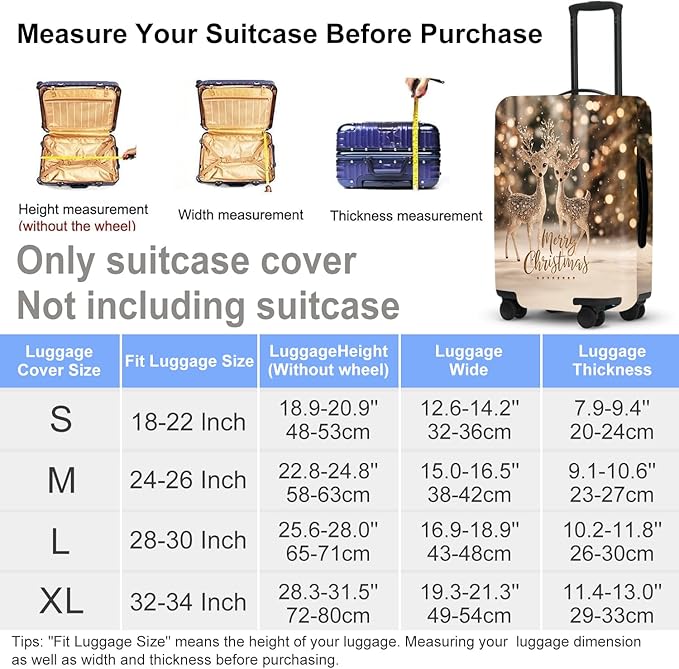 Deer Christmas Luggage Cover - Two Reindeer in Snow with Glowing Tree, Warm Winter Scene Suitcase Protector for 28 30 Inch Bag