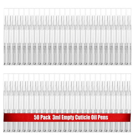 UPZIGS 50 Pack Empty Cuticle Oil Pens Bulk-3ml Travel Size Nail Oil Pen, Disposable Twist Pens with Brush-No Leak, DIY Nail Care Kits for Nail Salon