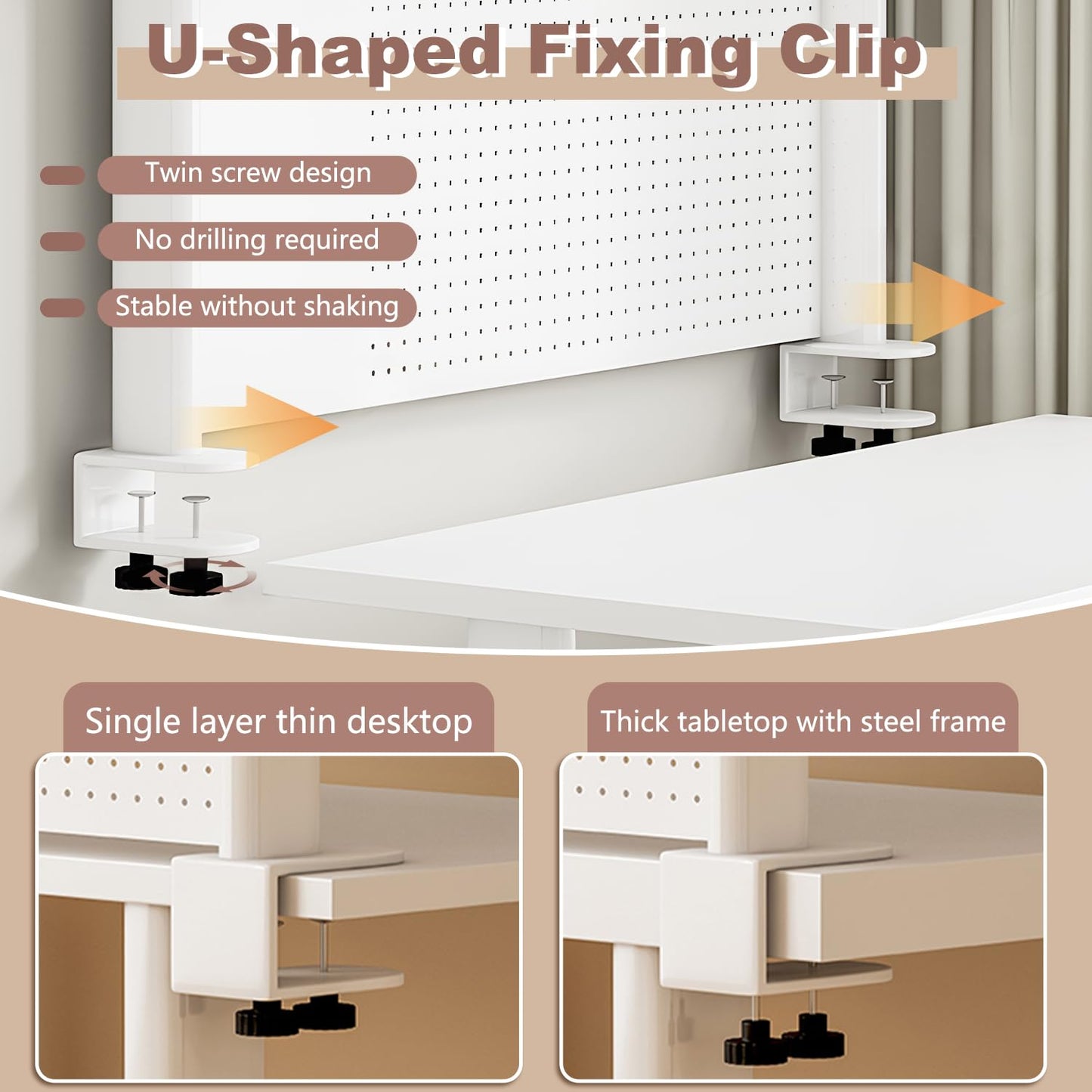 jvsufuik Clamp On Desk Organizer Shelf,White Desk Extender Pegboard Workstation,Computer Desk Accessories for Office, Desktop Shelving System,Desktop Bookshelf Storage Shelves for Desk,23.6in