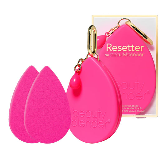 Beautyblender Resetter Set of 2 Reusable Makeup Blotting Sponges | Oil Absorbing Face Blotter for Oily Skin, Removes Shine Without Smudging Makeup | Washable Foam Blotters with Silicone Travel Case