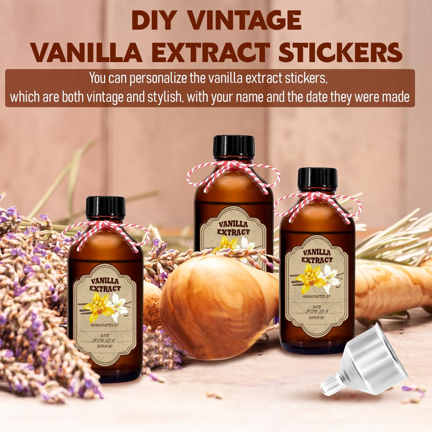 NVioAsport 8 Pack Amber Glass Vanilla Extract Bottles with Lids, 8 PCS Vanilla Extract Labels and Funnel, Glass Boston Vanilla Bottles for Syrup Gift, Jars Glass Bottles for Vanilla Extract (4oz)