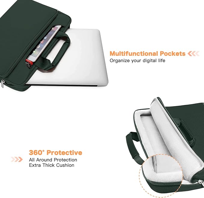 MOSISO 360 Protective Laptop Shoulder Bag Compatible with 17-17.3 inch Dell XPS/HP Pavilion/Ideapad/Acer/Alienware/HP Omen,Matching Color Sleeve with Belt, Emerald Green