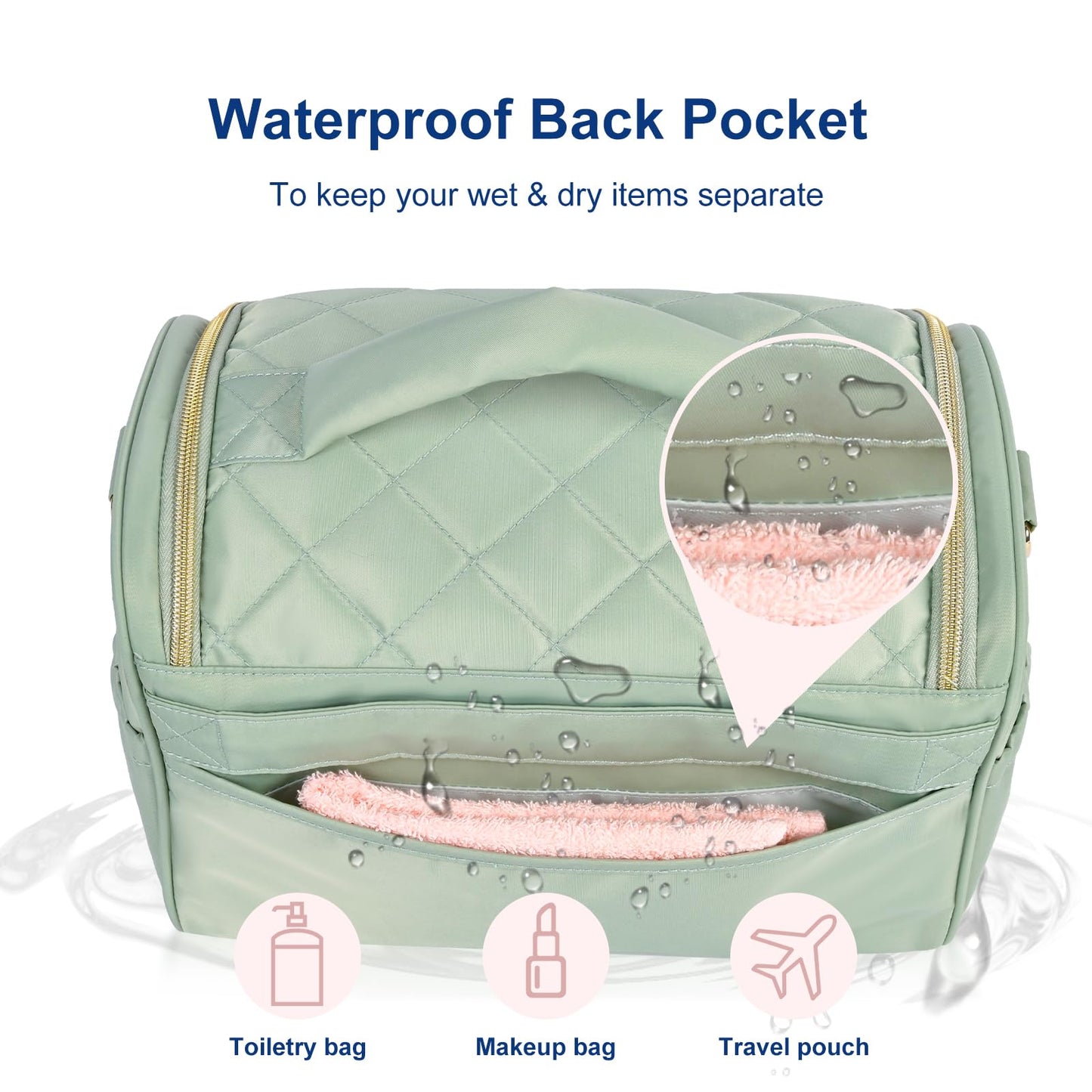 GR69N Travel Toiletry Bag Large Cosmetic Makeup Bag Organizer for Women,Wide-open Make Up Bag Waterproof Makeup Case Travel Bag with Handle and Dividers for Toiletries,Essentials,Accessories,Green