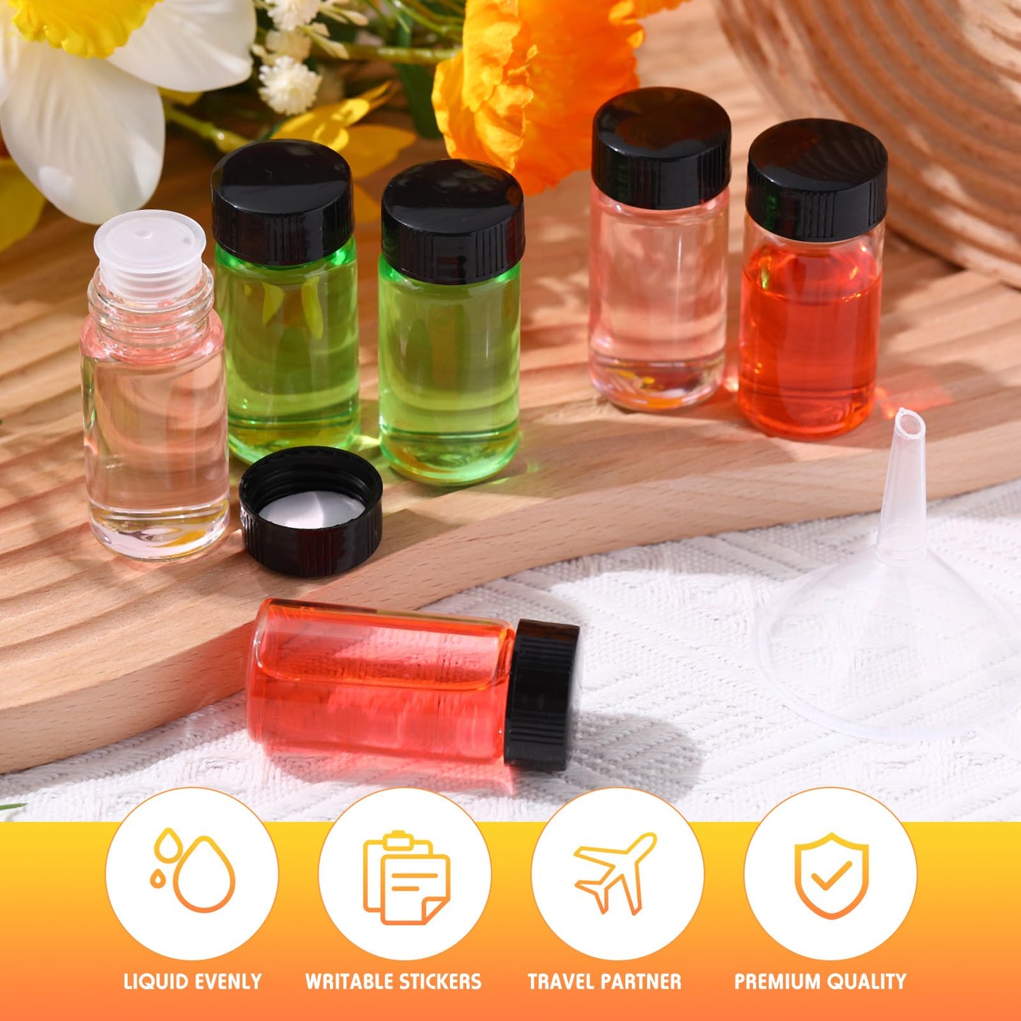 Ziliny 110 Pack 20 ml Glass Vials Clear Small Empty Glass Sample Bottles with Screw Cap Plastic Stoppers, Shims and Plastic Mini Funnels, Sample Leakproof Small Vials Storage Container (20ml)