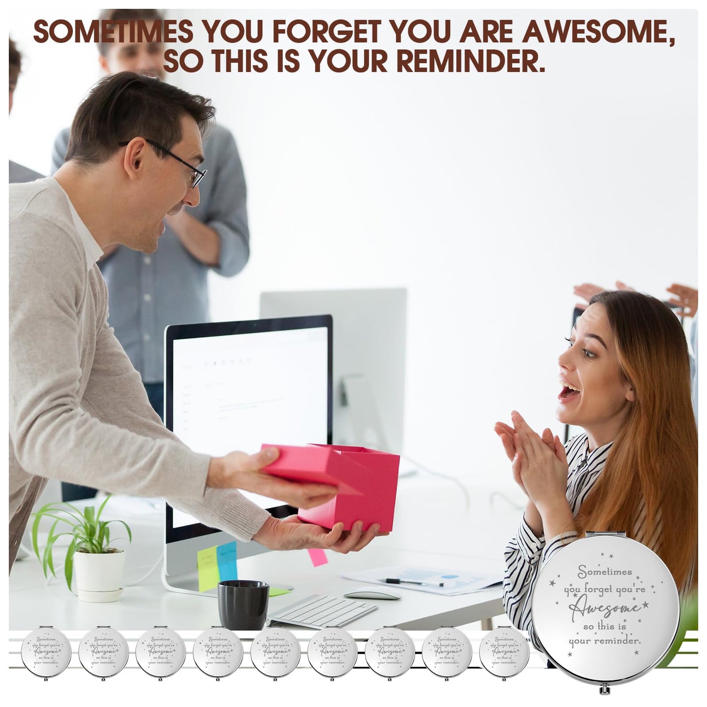 Roowest 10 Pcs Compact Mirror Gifts for Women Sometimes You Forget Your Awesome Bulk Appreciation Party Favors for Employee Coworker Friends Birthday Spa Christmas Inspirational Stuffers (White)