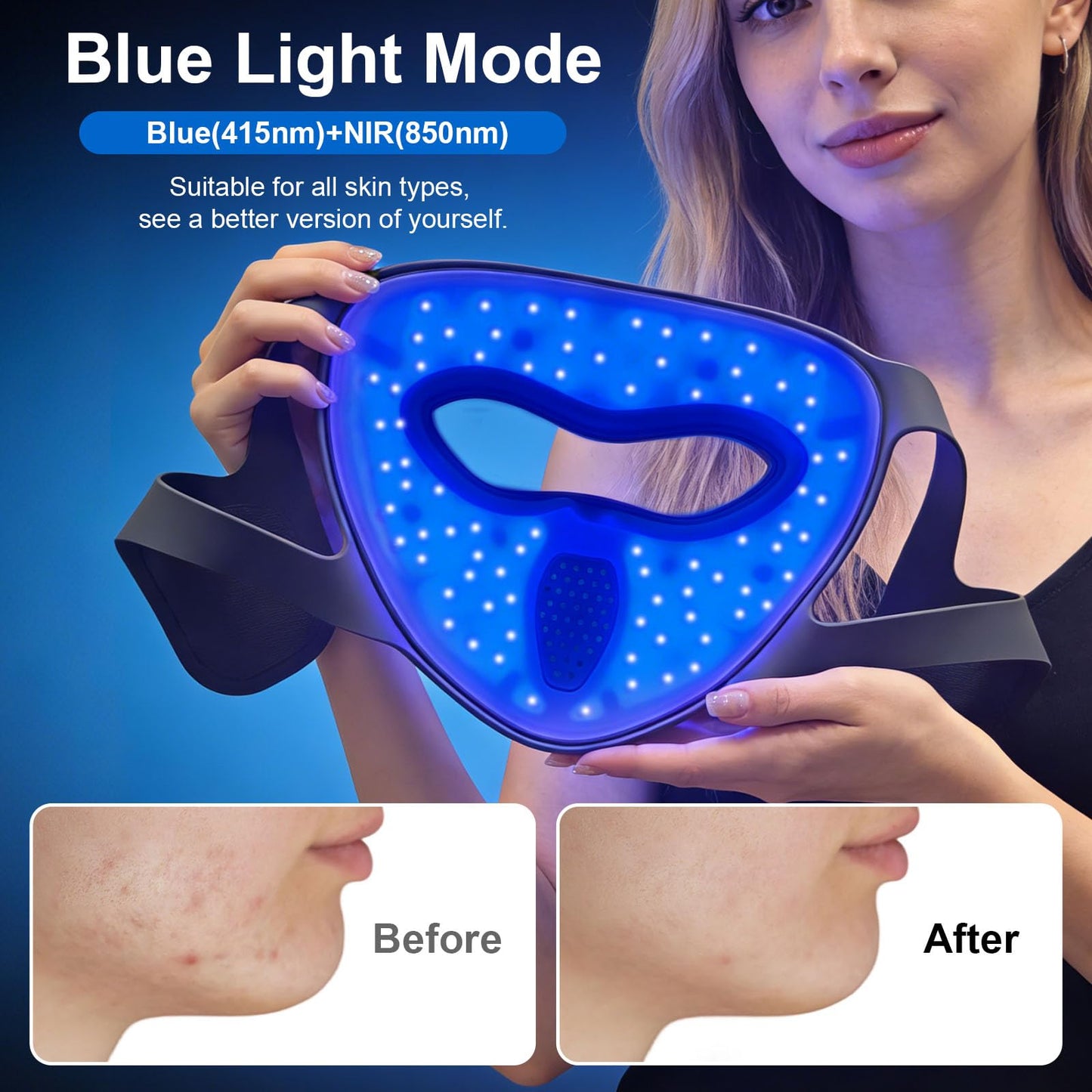 Red Light for Face, Near-Infrared Soft Lightweight Mask, Wireless Rechargeable 4D LED Face Mask for Home & Travel with Timer (Grey A)