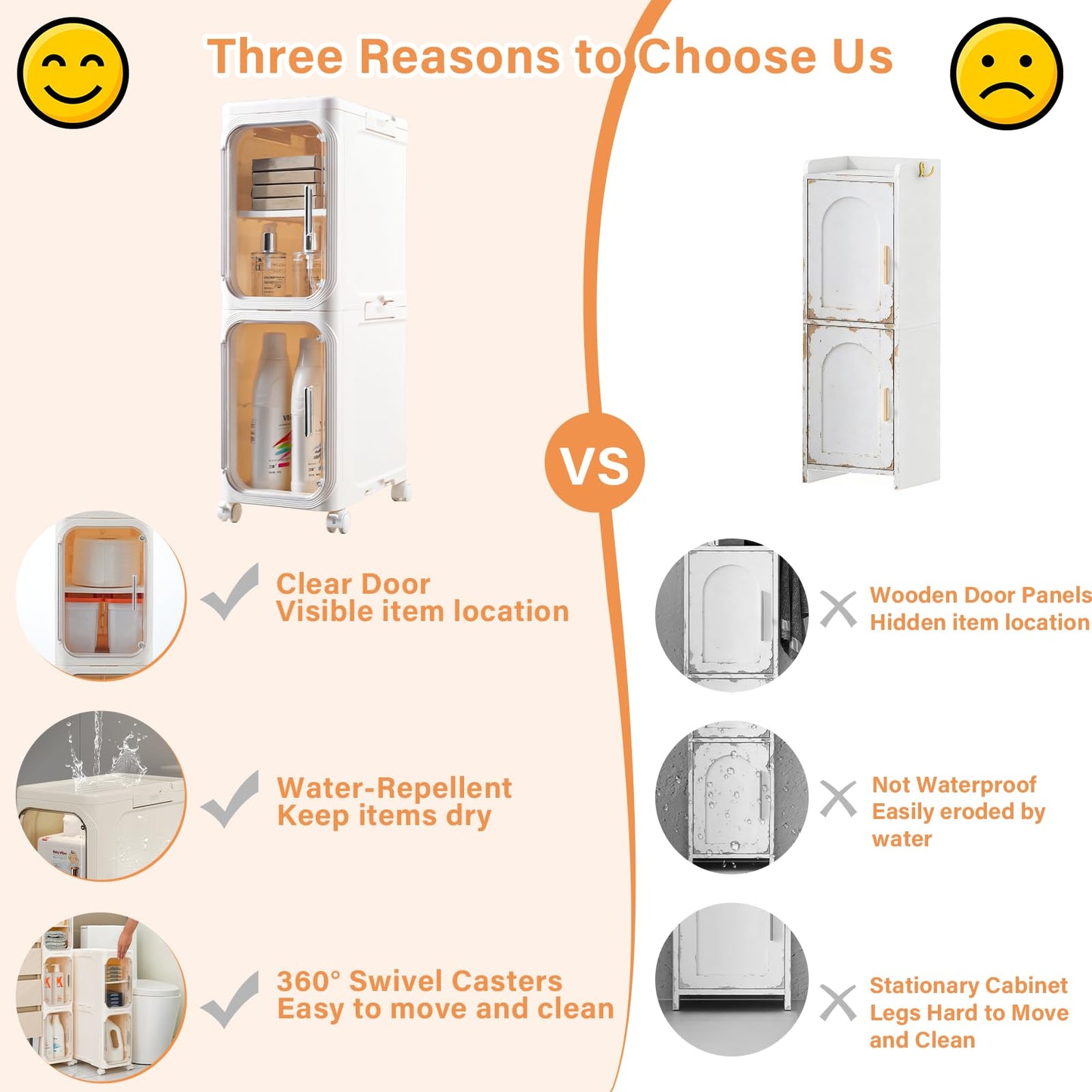 AntStep 2-Tier Slim Bathroom Storage Cabinet, Narrow Storage Cabinet with Wheels, Adjustable Shelves, Magnetic Doors, Water-Proof, Anti-Tip Skinny Organizer Cabinet for Small Space, Cream White