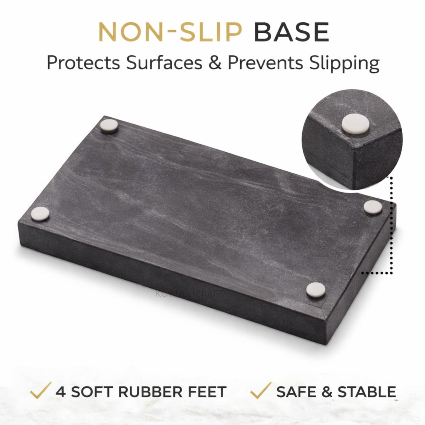 KC KULLICRAFT Natural Marble Tray for Bathroom Black Finish | Kitchen | Vanity | Desktop, Stone Organizer for Coffee Table, Dresser, Nightstand, Soap, Towel, Plant, Jewelry (12" x 8"), Rectangular