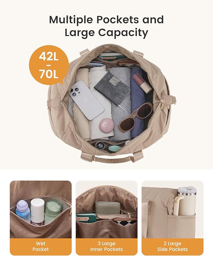 LOVEVOOK Travel Duffle Bag,Puffer Weekender Bags For Women with Shoe Compartment,42L Carry On Duffel Bags For Airplanes,Hospital Bag for Labor and Delivery,Overnight Bag2Pcs Set