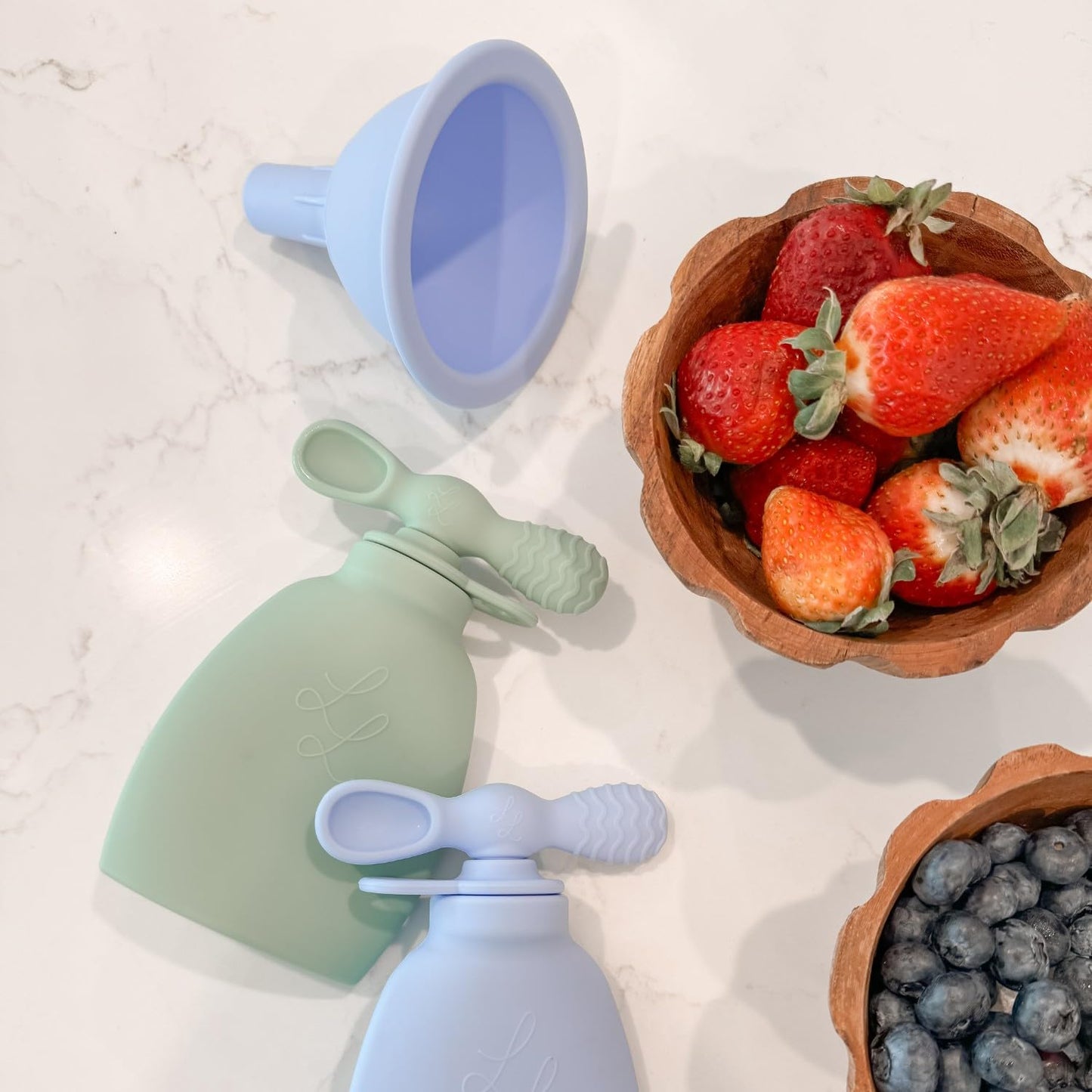 Lowcountry Littles Nontoxic Silicone Funnel - Premium Food Grade - BPA & PFAS Free - Perfect for Baby Food Pouches & Breastmilk Transfer - Easy to Clean and Dishwasher Safe - Blue