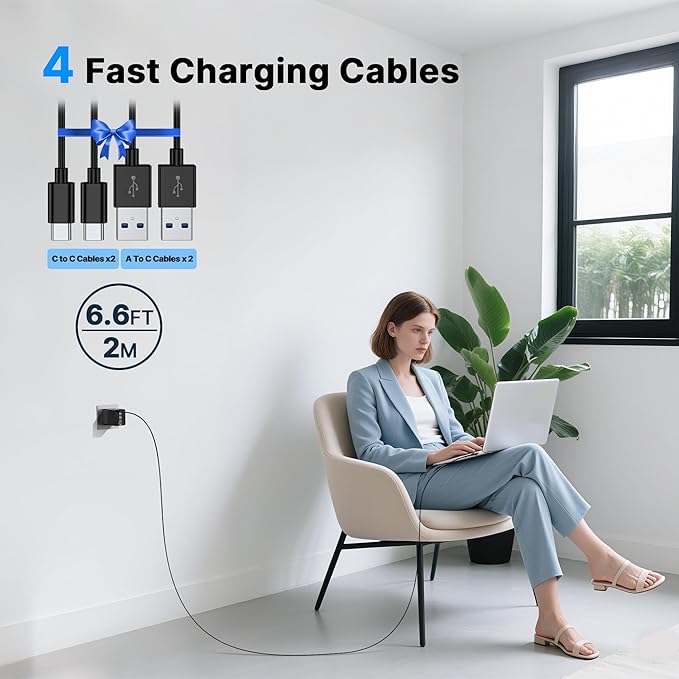 2 Pack 180W USB C Charger Block, Foldable 4-Port GaN Super Fast Charger USB C, Dual 65W Type C Charging Block, Laptop Fast Charging Adapter for MacBook Pro/Air, iPad, iPhone, Samsung Galaxy Black