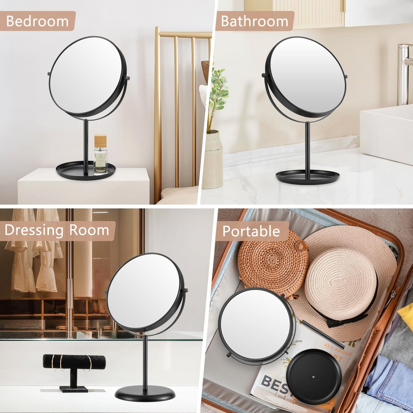DECLUTTR 30X Magnifying Makeup Mirror, 8 Inch Tabletop Mirror with Stand, Double-Sided Metal Vanity Mirror for Bathroom, Black