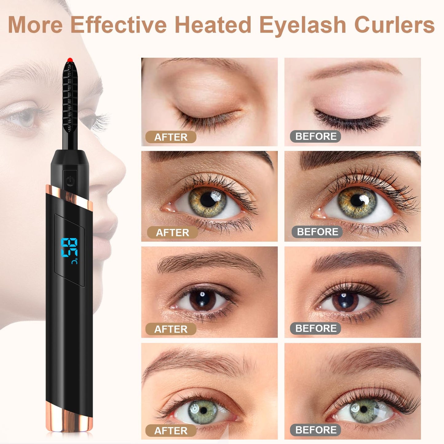 Heated Eyelash Curler, Electric Eyelash Curler, Rechargeable Lash Curler for Makeup Natural Curling Eye Lashes and 24 Hours Long Lasting - Black 2025 Updated New Model